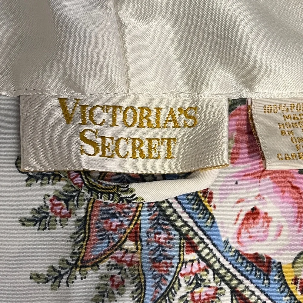 Vintage Gold Label Victoria's Secret Floral Paisley Satin-Trim Kimono Robe
